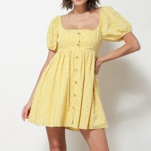 Line and Dot yellow HAILEE FLORAL PRINT MINI DRESS size medium